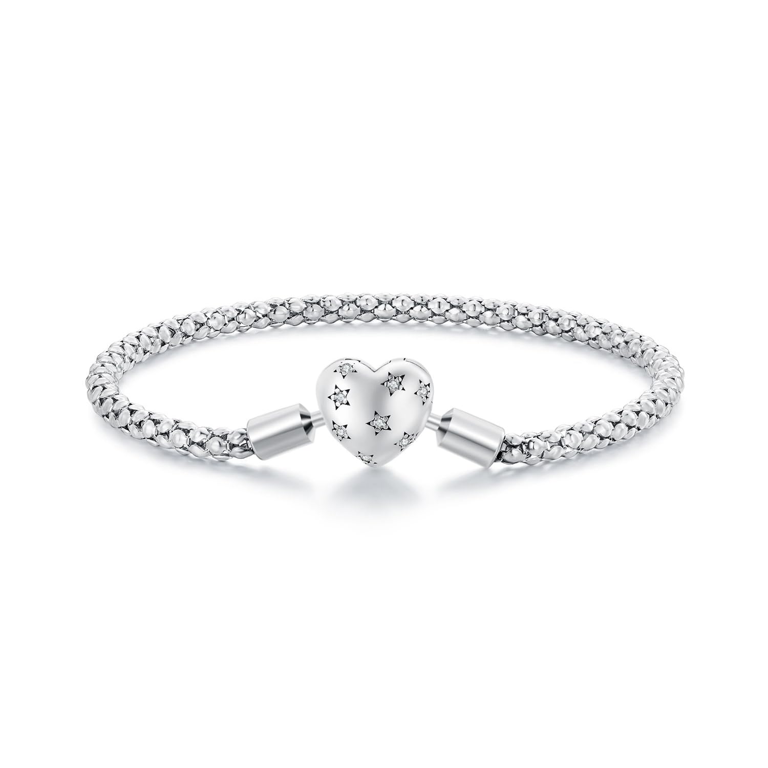 Pulsera con Dije de Cadena con Hebilla y Cierre de corazón Brillante Momentos de joyería de Plata esterlina 925