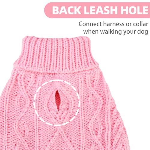 Image of PUPTECK Dog Sweater, Turtleneck Warm Knitted Pullover Coat, Thick Cable Knitwear Clothes in Winter, Pet Apparel Outfits for Small Medium Dogs, for Cold Weather Indoor & Outdoor, Pink M