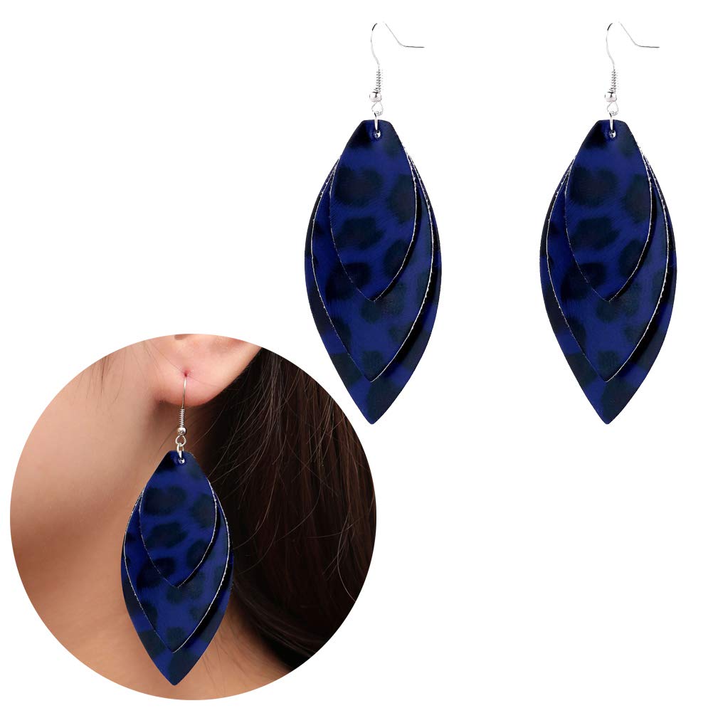 Retro Leopard Print Leather pu Earring,Minimalism Geometry Three Tier Ellipse Earrings for Women Girls Valentine's Day Gifts