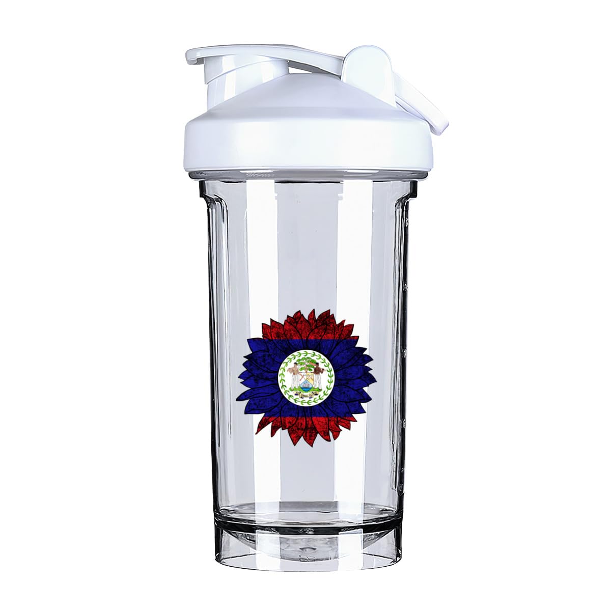 Vintage Sunflower Belizean Flag 18 Ounce Shaker Bottle Drink Mixer Leak-proof Pre Workout Protein Shakes Meal Replacement Shakes Bottles 500ML/18 Oz White