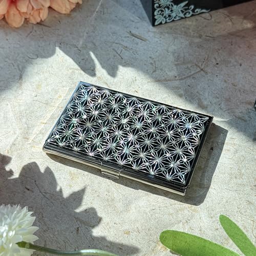 Image of Mother of Pearl Business Card Case Credit Id Name Holder Travel Wallet Art Painting Design Metal Stainless Steel Engraved Slim Purse Pocket Cash Money Wallet (N-Mum Bold)