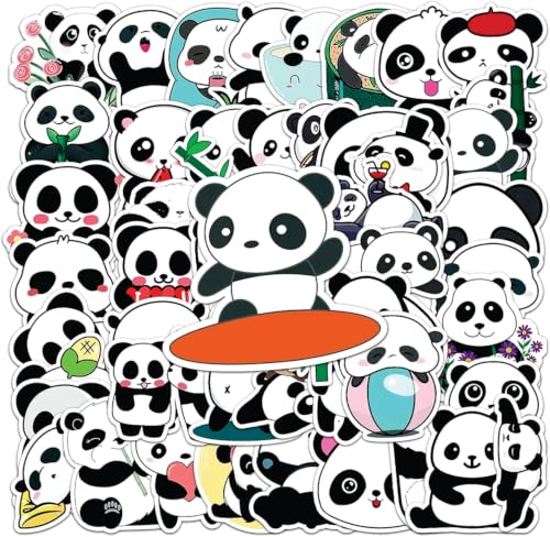 Image of 50 pcs Cute Panda Bear Stickers Animal Vinyl Aesthetic Decorate Accessories Gumming Mobile Fridge Laptop Bottle Journal Guitar Office Room Girls Kids Teens Adults Stationery Gifting Scrapbook