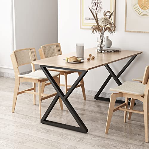 Image of HOMEKAYT Industrial Triangle Iron Table Legs (28 inchH x 24 inchW) - Black, Set of 2 - Heavy Duty, Modern Design - Multiple Uses for Dinning, Coffee, Office Tables