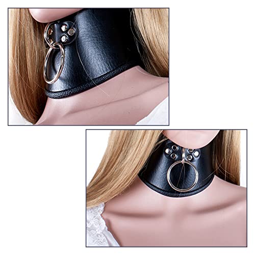 Roluck Leder Halsbänder mit Große O-Ring 2 Schloss Flirt Gothic SM Choker Abschließbar Halsfessel Sex Spielzeug