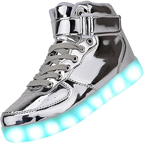 Padgene Women's Men's LED Lights Up Trainers High Top Flashing Trainers USB Charging Lace Up Couples Shoes Silver Cover