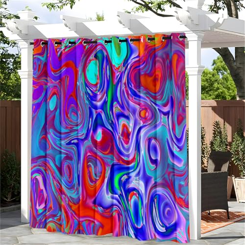 Hiseng Outdoorvorhänge Wetterfest Blickdicht Gardinen mit Ösen, Bunte Flüssigdruck Outdoor Vorhang Wasserdicht Sichtschutz Sonnenschutz für Balkon, Garten, Terrasse, Pavillon (Stil F,100x140cm)