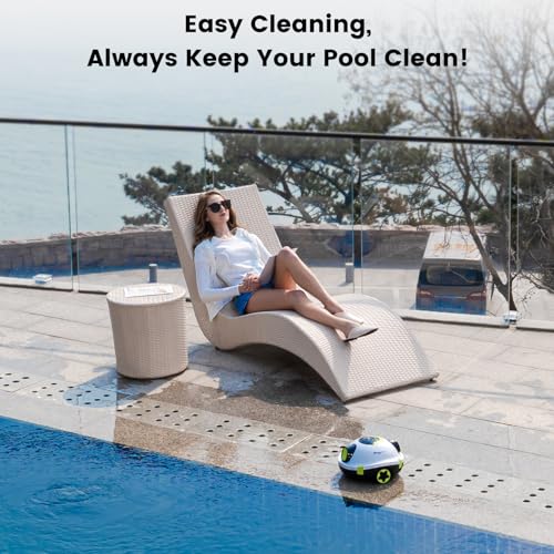 EVERCROSS BOT Y10 Poolroboter, Poolroboter Akku für die Bodenreinigung, 100 Min Batterielaufzeit, für Pools bis zu 120㎡, Automatische Poolsauger mit Selbsteinparkfunktion 180 μm Filter (Weiß) – Bild 6