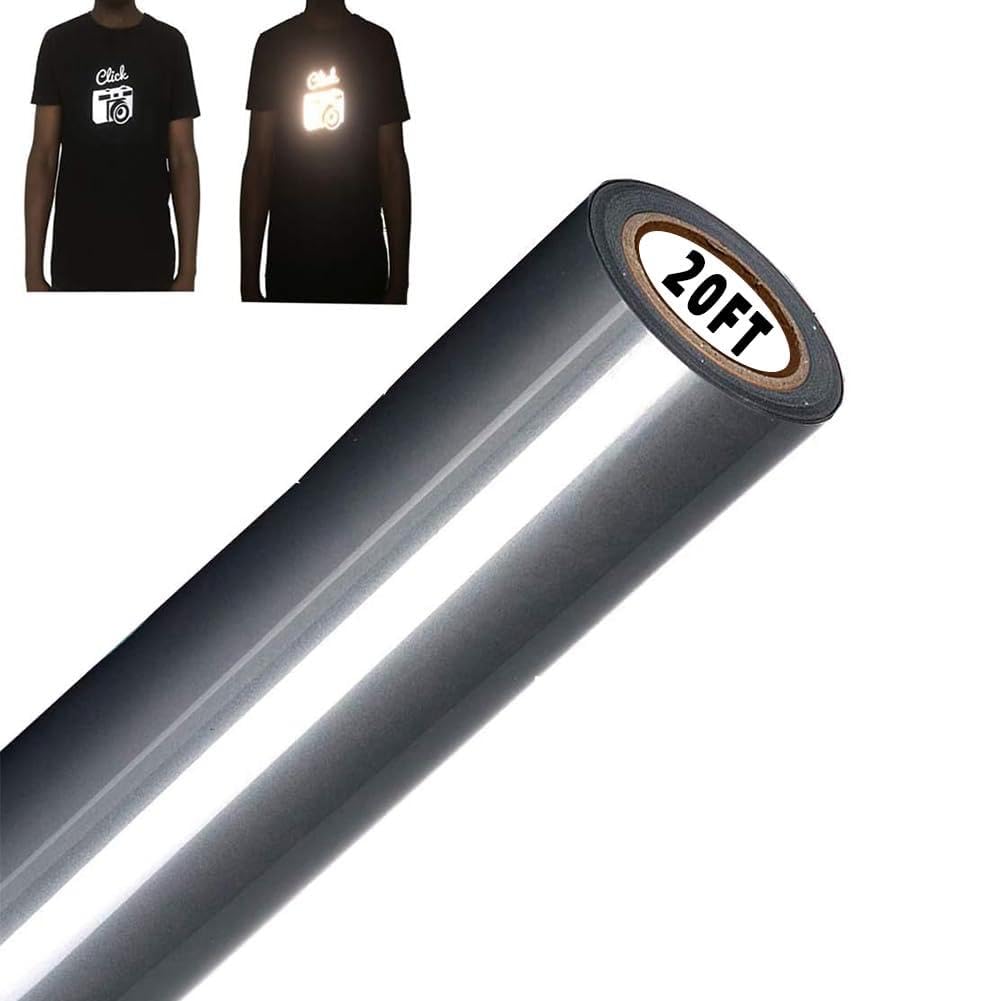 FUNKAKA Reflective Heat Transfer Vinyl Dark Gray HTV Roll, 12" x 20ft