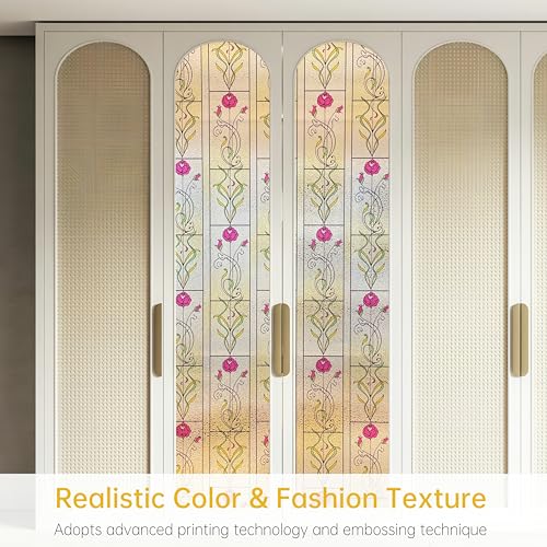 3D Stained Glass Window Film Privacy Patterned, Window Privacy Film for Glass Windows, Thick Decorative Static Cling Window Film UV Window Film Sun Blocker Window Tint for Home Office Tools Included - Image 3