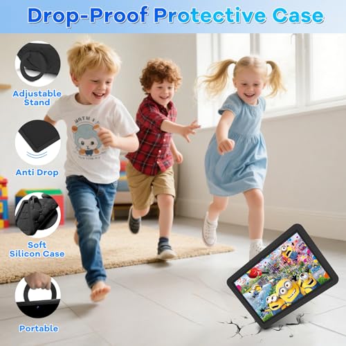 Image of DMOAO 10.1 Inch Kids Tablet Android 15-30GB RAM+64GB ROM(1TB Expandable), Octa-Core 2.0GHz, Anti-Blue Light Screen, 6000mAh, WiFi 6, 5MP+8MP, Parental Controls, EVA Case, Preloaded Edu Apps - Black