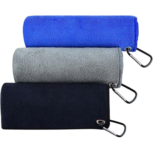 Beelvtifl Fishing Towel with Clip Microfiber Towels Accessories for Fishing Rag Sports Fitness Camping Workout Soft and Quick-Drying Bigger Size -16x16 inches Blue+Grey+Black