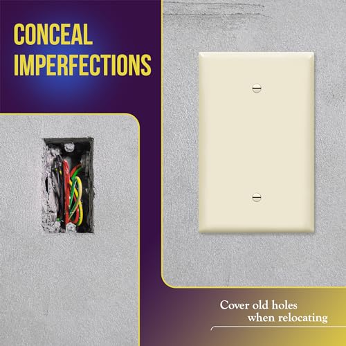 Image of ENERLITES 10 Pack Oversized Blank Wall Plate Cover, 1-Gang, Light Almond | Jumbo size 5.5 inch x 3.5 inch, cover unused electrical box /outlet /switch, unbreakable polycarbonate, UL-listed, easy to install