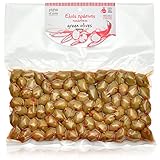 Physis of Crete Grüne Chalkidiki Oliven mit Kern Chili und Meersalz. Premium Qualität aus Griechenland Oliven in Chili und Meersalz eingelegt. 500 gr. In Vakuumverpackt. Jumbo Größe. Vegan.