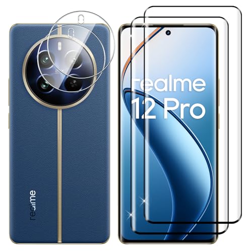 per Vetro Temperato Realme 12 Pro Pro+ 5G 2+2 Pezzi 3D Pellicola Protettiva + Fotocamera 9H Protettivo Durezza HD Anti-Graffio Senza Bolle Protezione Schermo