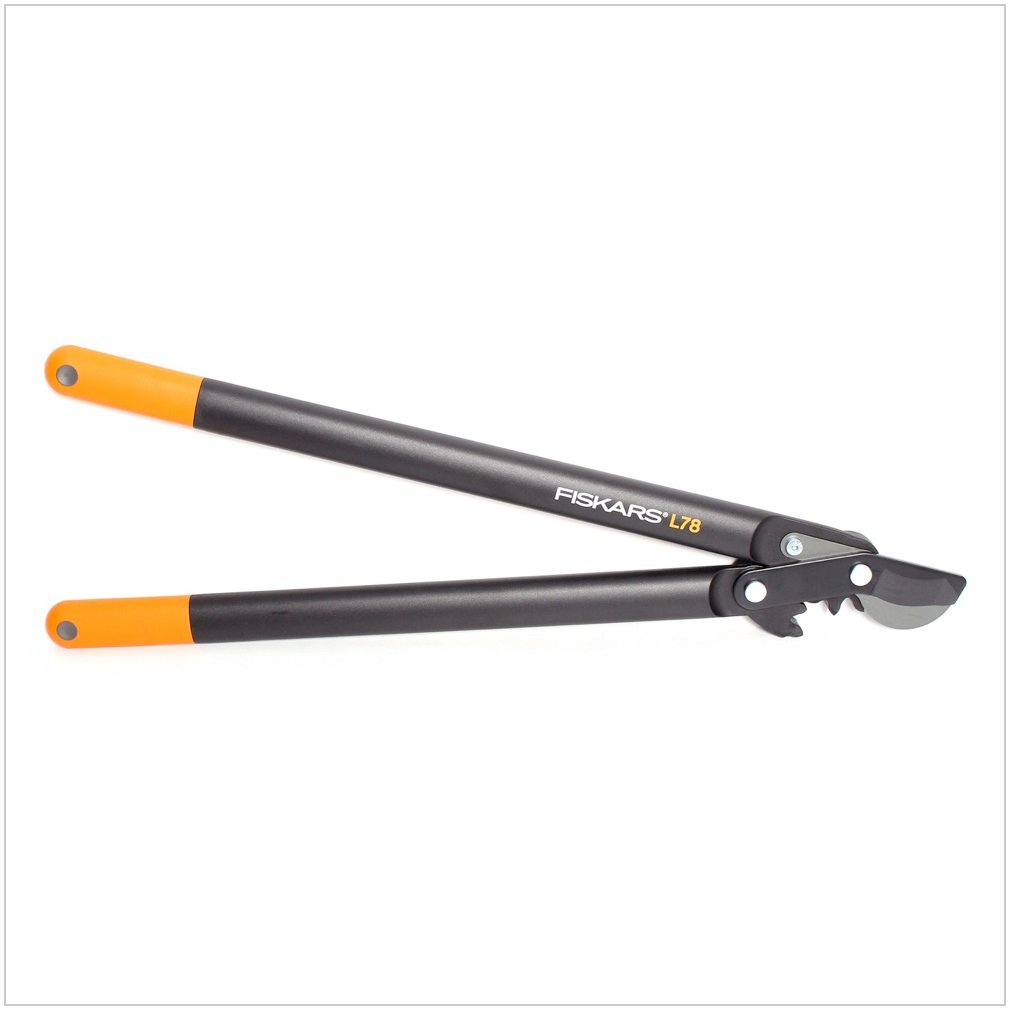 Fiskars Coupe-branches à lames franches pour bois vert, Système à crémaillère PowerGear II, Revêtement antiadhésif, Diamètre de coupe: 5 cm, Acier trempé, Longueur: 70 cm, Noir/Orange, L78, 1000584