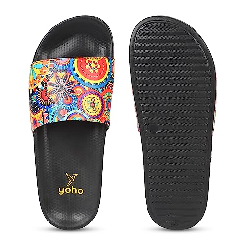Image of YOHO Tropica Printed Comfortable Women Slides | Stylish Rainy Footwear & Waterproof Monsoon Sandals | Soft Inner Lining On Strap