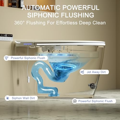 Image of Smart Toilet with Built-in Foam Shield,One Piece Tankless Toilet with Powerful Flush and Auto-Open /Close Lid,Instant Warm Water Sprayer and Dryer Bidet,for Luxury Bathroom