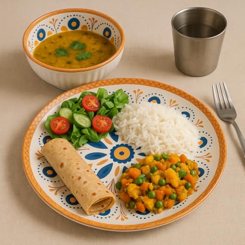 Image of Yelona Ceramic Dinner Set of 4 (2 Plates & 2 Bowls) for Snacks, Rotis, Pasta, Salads & Everyday Meals - Handcrafted Porcelain with Floral Design | Microwave & Dishwasher Safe Dinnerware (Mandala)