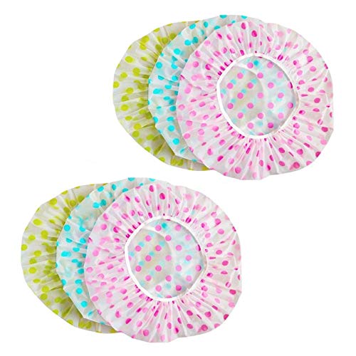 6 Pcs Reusable Shower Caps For Women, Bagvhandbagro Waterproof Plastic Caps for Shower, Elastic Band Bath Hair Cap Beauty Salon Spa Shower Caps Hair Bath Caps