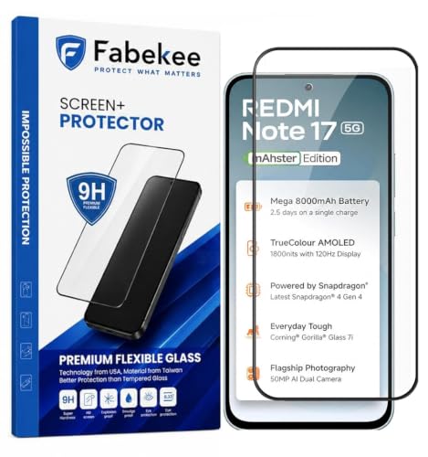 Image of FabeKee Premium Tempered Glass Screen Protector for REDMI Note 17 5G Edge to Edge Coverage, Ultrasonic Fingerprint Compatible, 9H Hardness, Pack of 1