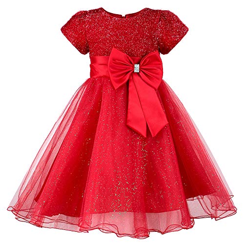 HUAANIUE Girls Flower Girl Red Dress Christmas Party Holiday Dresses