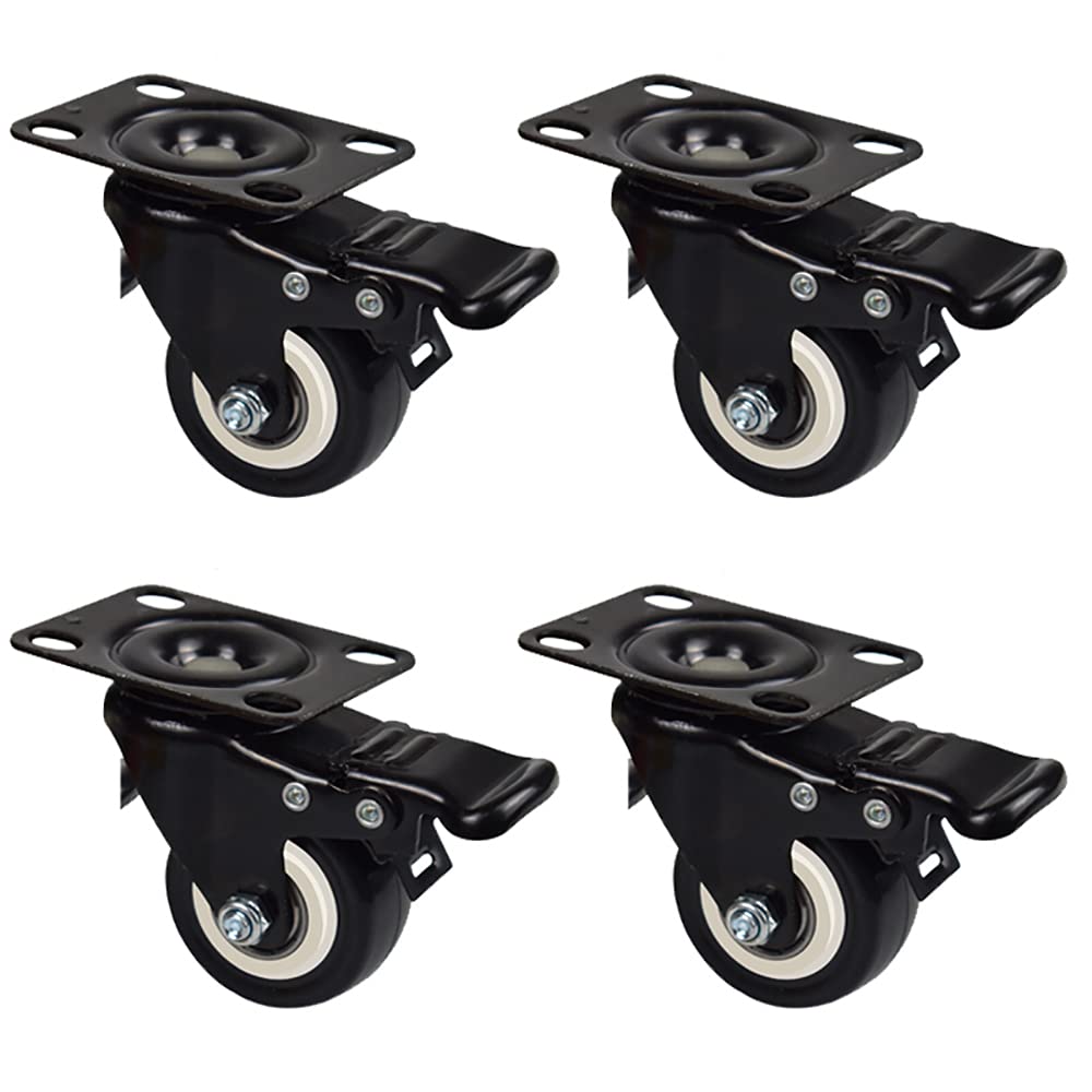 GYEQXKT Heavy Duty Caster Set of 4 2"/3" Swivel Wheels with Brake 140KG Load Capacity Top Plate Furniture Casters for Trolleys Dollies and Moving Equipment