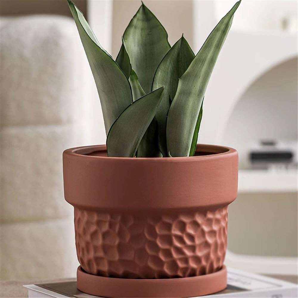macetas para plantas Doniczka ceramiczna z okrągłym wzorem wypukłości, podstawkami i otworami drenażowymi(Średni)