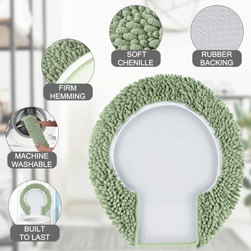 BAAHRNOM Chenille Elongated Toilet Seat Cover 19.5\"x 15\" Machine Washable Solid Toilet Lid Cover Adjustable Rubber Backing Fits Only 18-19.5\"L x 14-16\"W Elongated Toilet Seat - Thumbnail 3