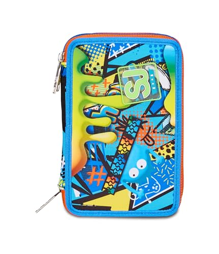 Sj Gang Style Jam Gang Astuccio Scuola 3 Zip, Blu, Sphere Full Boy, Portapenne Triplo Scomparto Completo Di Penne, Matite, Colori, Accessori Zaino, Elementari, Medie, Bambino - 6