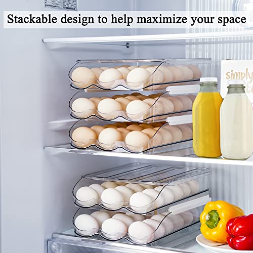 memeyou Large Capacity Egg Holder For Refrigerator Auto Rolling Egg Container Organizer Tray Bins Stackable Fresh Storage Box For Fridge Plastic Clear(2 Layers) - Image 4