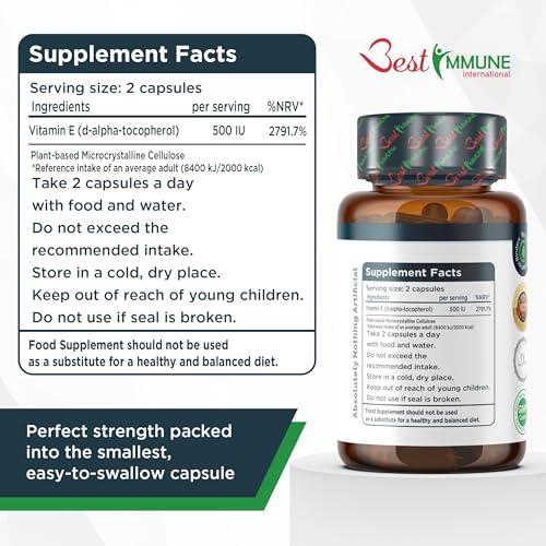 Best Immune, 100% Vitamin E 500iu Improved Formula 100 Vegan Capsules Highest bioavailability - Image 3