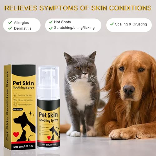 Toivize Pet Skin Care Spray für Hunde & Katzen, Antiseptisches Hautspray, Beruhigendes Spray gegen Juckreiz, Allergien & Trockene Haut, Wundpflege & Schnelle Hautregeneration, 50ml