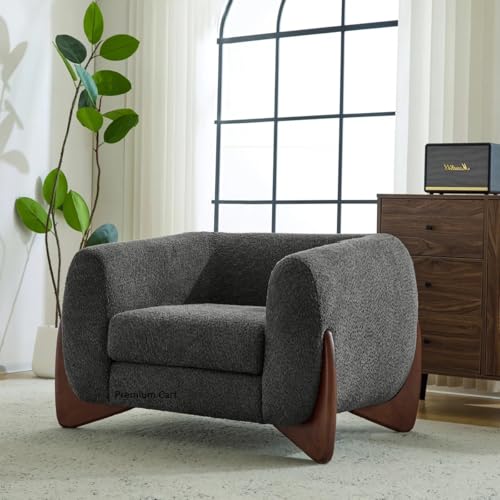Image of Upholstered 3 Seater Sofa Three Seater Sofa with Wooden Legs for Living Room Hotels & Offices (One Seater Boucle Grey)