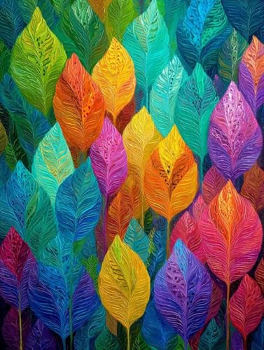 大人のための数字油絵キット DIY いろ木の葉 油絵セット 70x90cm アクリル絵の具 筆 ブラシ/フレームレス癒し ストレス解消 趣味 プレゼント- 集中力とリラックス効果、インテリアとして、贈り物に最適、脳トレにも、デコレーション、簡単、人気、ギフ