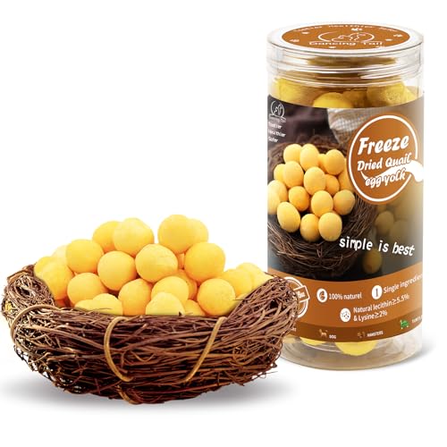 Dancing Tail- Golosinas liofilizadas para Perros y Gatos, bocadillos saludables y sabrosos con Ingredientes limitados de yema de Huevo de codorniz para el Entrenamiento