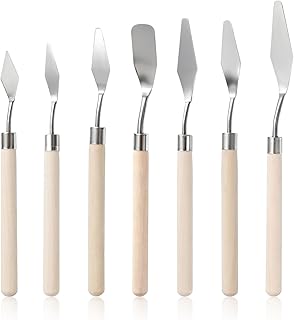 7 Stück Malmesser Spachtel Acrylmalerei Malmesser für Acrylfarben Edelstahl Spachtel Set Palettenmesser mit Holzgriff Malerspachtel Spachtel-Werkzeug Spatel zum Ölfarben Gouachea