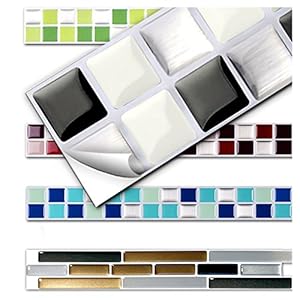 Wandora Tegelstickers, wandsticker, W1431, set van 7 stuks, 25,3 x 3,7 cm, zwart-wit, zilver, design 3 I 3D mozaïek…