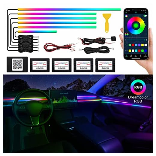 Acrylic Interior Car LED Strip Light with Wireless APP, RGB Dreamcolor 6 in 1 with 175 inches 593 LEDs Fiber Optic Ambient Lighting Kits, 16 Million Colors Sound Active Function Car Neon Lights