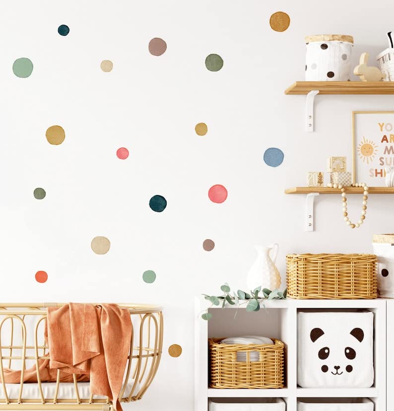 Polka Dot Wall Decals Nursery Wall Decal Kids Room Wall Art, Rainbow Wall Sticker, Irregular Polka Dot Neutral Wall Decal, Boho Nursery Peel and Stick Wall Decor (A4 Sheet 5cm (2in), Color No 1)