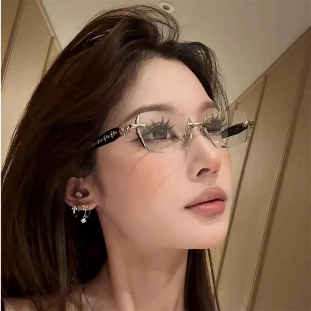 Damskie okulary w stylu retro Y2K, bezramkowe, odpowiednie dla dziewczynek, okulary do pracy przy komputerze z blokiem n