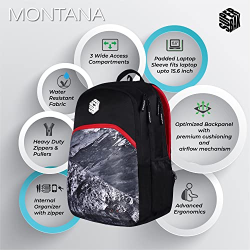 Image of Montana 39 Ltrs School Laptop Backpack (Black-Red), One Size (LBPMNTNA0109)