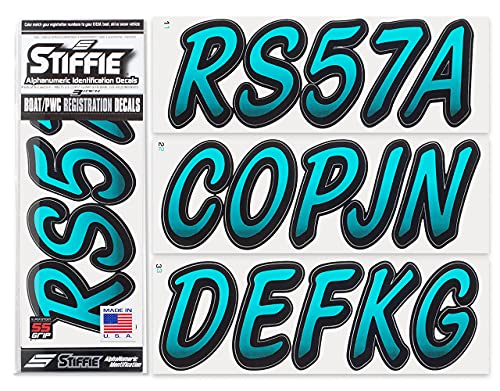 Image of STIFFIE Whipline Candy Blue /Black 3 inch Super Sticky Boat & PWC Registration Decals • Numbers Letters Stickers