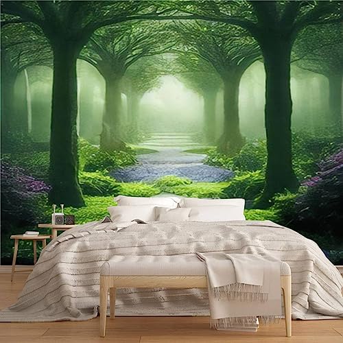 Papel pintado moderno en 3D con diseño de bosque mágico de primavera floreciendo camino de fantasía, cuento de hadas, despegar y pegar, pegatinas de pared autoadhesivas extraíbles para sala de estar,