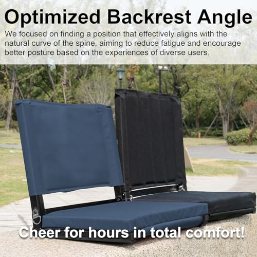 Image of Stadium Seats with Back Support for Bleachers, Folding Bleacher Seat Bleacher Chairs with Back and Cushion, Padded Stadium Chair with Shoulder Strap, Large Mesh Pocket & Carry Handle, Midnight Blue