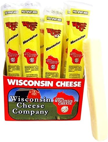 Wisconsin Cheese Company - 100% Wisconsin Muenster Cheese Sticks, 1 oz. (24 Pack) Single Serve Snack Cheese Sticks. Low Carb & Keto-Friendly. Great for Travel, Hiking, Biking & Lunches