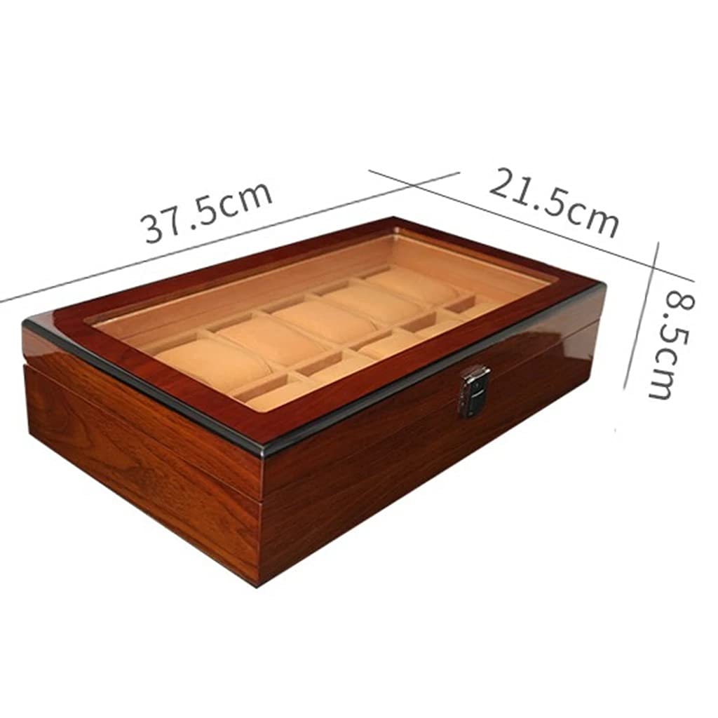 Uhrenbox aus Holz, Uhrenetui, Organizer, Display für Männer und Frauen, Holzbox mit 12 Fächern und großer transparenter Glasplatte Safehappy