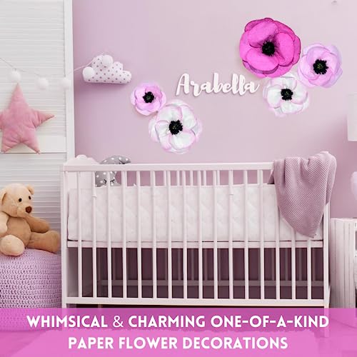 Rainbows & Lilies Large Paper Flowers Decorations For Wall, Wedding, Bridal Shower, Baby Girl Nursery Decor, Kids Room, Flower Backdrop, Party - 5-Pc 3D Wall Decor (Fuchsia, Pink, White) #TOP3