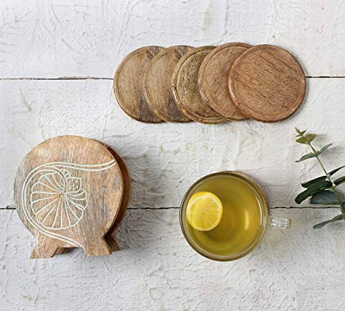 Storeindya SI-US-COWN0034 Wooden Coasters 6-Pack Set Absorbent Drink Coaster thumb #2