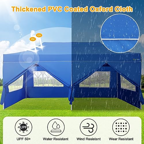 Image of HOTEEL 10x20 Heavy Duty Pop Up Canopy Tent with Sidewalls, Commercial Outdoor Canopy Tents for Parties Event Wedding with Roller Bag, Waterproof & UV 50+, Upgraded Thickened Hexagonal Legs, Blue