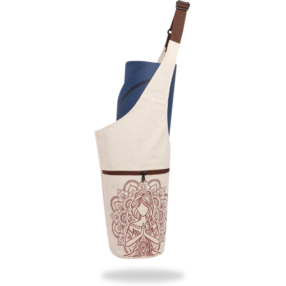 PANFIKH Yoga Mat Carrier Bag - Natural Cotton Cover - Suitable for 8mm Yoga Mats